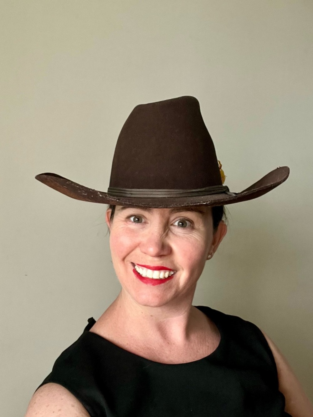 Vintage American Hat Co Wool Felt Cowboy Hat Brown Houston TX Feather Western S